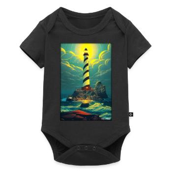 lighthouse sea light North Sea Baltic Sea holiday beach - Baby Premium short-sleeve bodysuit - black - Front