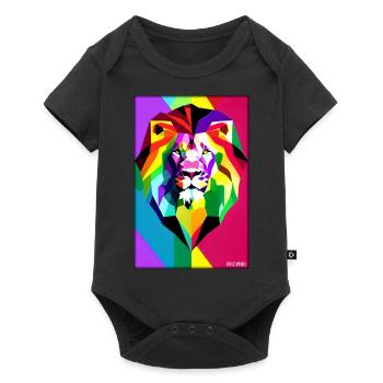 Leo Polygon Arc-en-ciel coloré sauvage Faune sauvage - Body à manches courtes Premium Bébé - noir - Devant