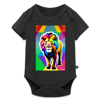 Leo Polygon Arc-en-ciel coloré sauvage Faune sauvage - Body à manches courtes Premium Bébé - noir - Devant
