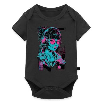 Headphones Girl Woman Music Sound Beat Neon Pink - Baby Premium short-sleeve bodysuit - black - Front