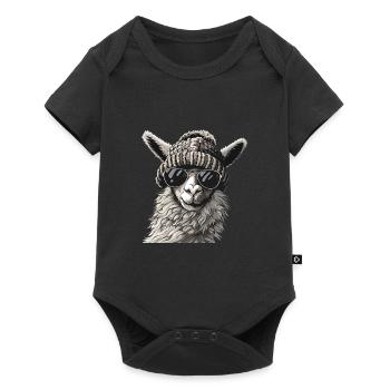 Lama mit Sonnenbrille und Wollmütze - Baby Premium Kurzarmbody - Schwarz - Vorne