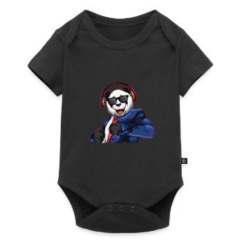 DJ Panda Party Hipster Bear celebrates with headphones - Baby Premium short-sleeve bodysuit - black - Front