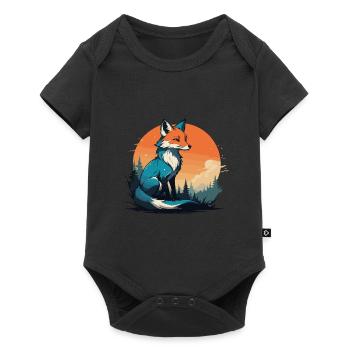 Fox Cute and Cool Cartoon Forest Sunset Mountain - Baby Premium short-sleeve bodysuit - black - Front