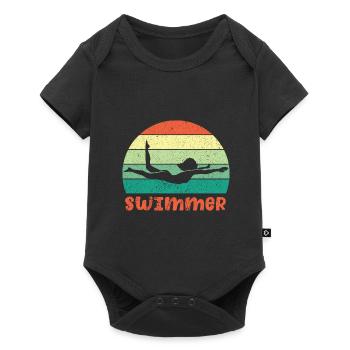 Schwimmer Schwimmen 50 Meter Bahn - Baby Premium Kurzarmbody - Schwarz - Vorne