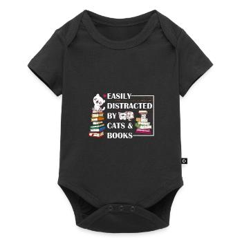 Amoureux des chats facilement distrait par les chats et les livres - Body à manches courtes Premium Bébé - noir - Devant