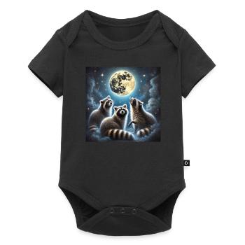 Three raccoons howl to the moon - Baby Premium short-sleeve bodysuit - black - Front