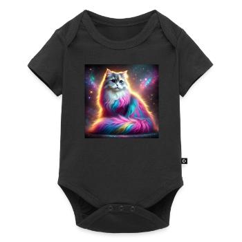 Chat magique de la galaxie avec fourrure arc-en-ciel - Body à manches courtes Premium Bébé - noir - Devant