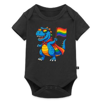 Pride Dino avec cape arc-en-ciel - Body à manches courtes Premium Bébé - noir - Devant