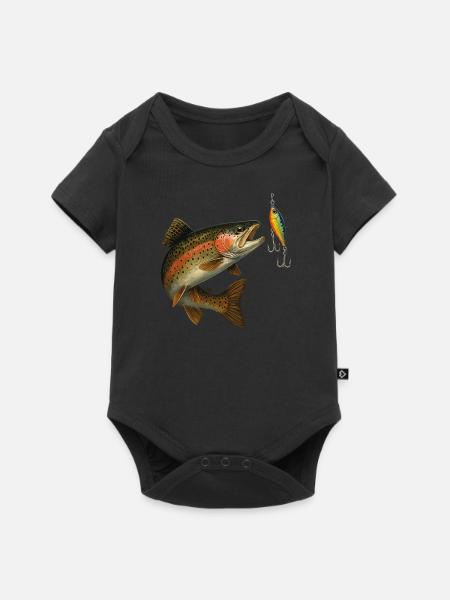 Forellenbiss Design – Trout & Wobbler Szene - Baby Premium Kurzarmbody - Schwarz