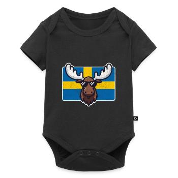 Elch mit Sonnenbrille und schwedischer Flagge - Baby Premium Kurzarmbody - Schwarz - Vorne
