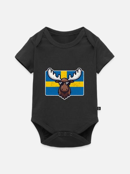 Elch mit Sonnenbrille und schwedischer Flagge - Premium kortærmet baby-body  - sort