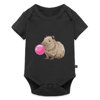 Niedliches Capybara mit Kaugummi für einen - Baby Premium Kurzarmbody - Schwarz - Vorne