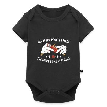 Plus je rencontre de gens, plus j'aime tricoter - Body à manches courtes Premium Bébé - noir - Devant