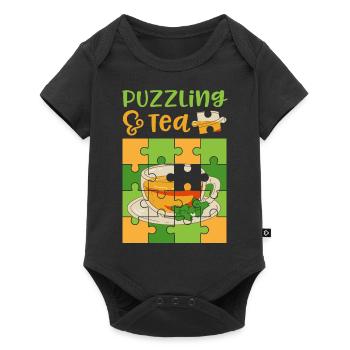 Tea and Puzzles Funny Saying Jigsaw Puzzling - Baby Premium short-sleeve bodysuit - black - Front