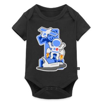 Astronaut 1. Geburtstag Party Nummer 1 - 1 Jahre - Baby Premium Kurzarmbody - Schwarz - Vorne