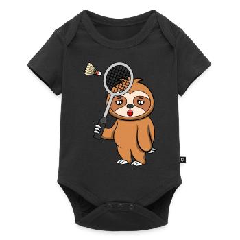 Cute Sloth Tired Lazy Badminton Player Shuttlecock - Baby Premium short-sleeve bodysuit - black - Front