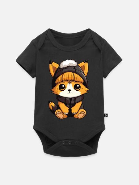 Fuchs Winter Comic Niedlich - Baby Premium Kurzarmbody - Schwarz