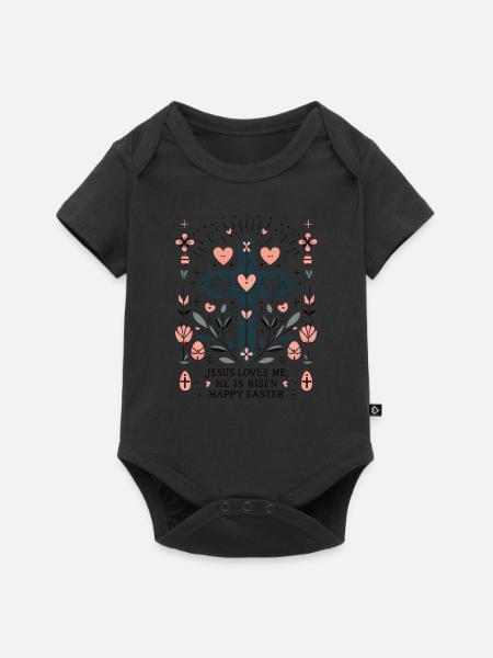 Osterkreuz Blüte - Baby Premium Kurzarmbody - Schwarz