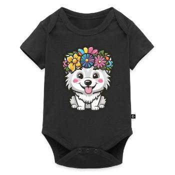 Samoyed Dog with Flower Crown - Baby Premium short-sleeve bodysuit - black - Front