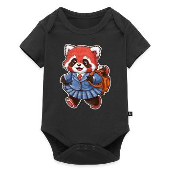 Red Kawaii Panda Wearing School Uniform - Baby Premium short-sleeve bodysuit - black - Front
