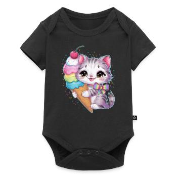 Cute cartoon cat loves waffle cream - Baby Premium short-sleeve bodysuit - black - Front