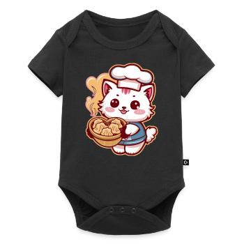 Cute Kawaii Cat with Stuffed Dumplings - Baby Premium short-sleeve bodysuit - black - Front