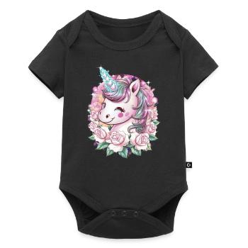 Licorne Kawaii avec des roses - Body à manches courtes Premium Bébé - noir - Devant