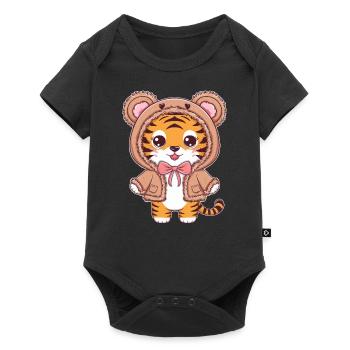 Kawaii Tiger with Cute Teddy Bear Outfit - Baby Premium short-sleeve bodysuit - black - Front