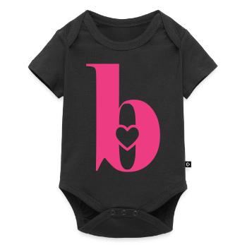 Buchstabe b Anfangsbuchstabe mit Herz - Baby Premium Kurzarmbody - Schwarz - Vorne