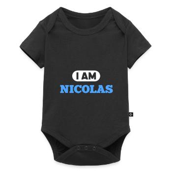 Nicolas Name Spruch für stolze Nicolas - Baby Premium Kurzarmbody - Schwarz - Vorne