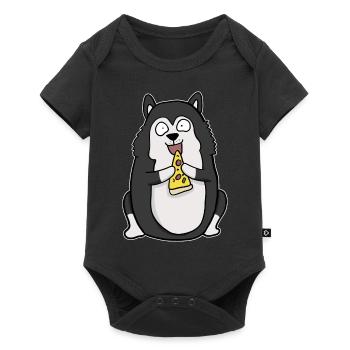 Fat Husky Dog Eating Pizza Funny Comic Style - Baby Premium short-sleeve bodysuit - black - Front