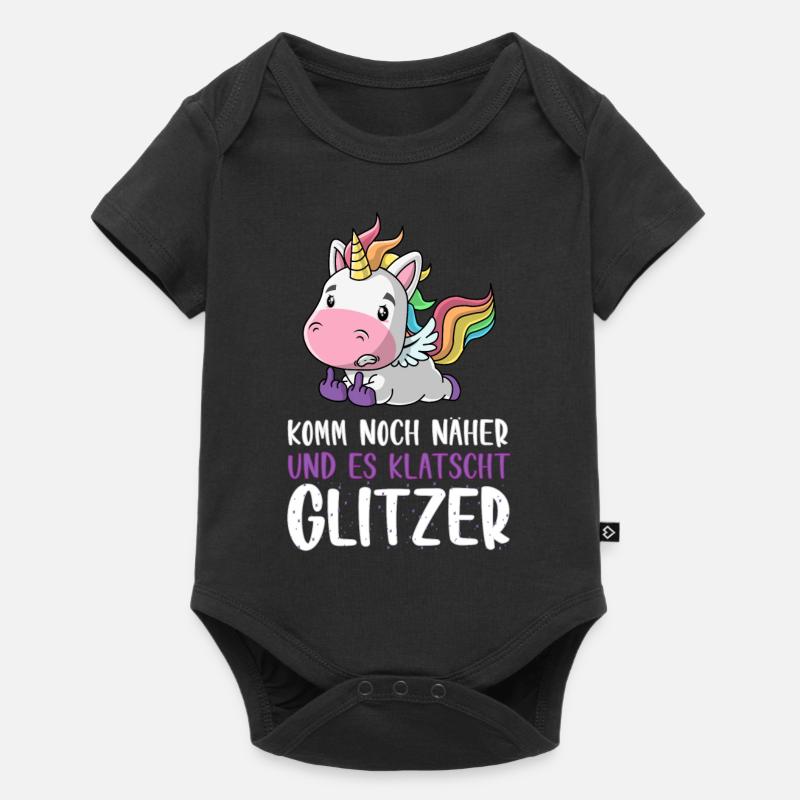 Noch näher es klatscht Glitzer Einhorn Geschenk - Baby Premium Kurzarmbody - Schwarz