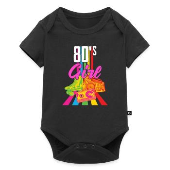 80er - 80er Jahre Mädchen - Baby Premium Kurzarmbody - Schwarz - Vorne