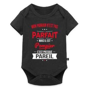 Mon parrain n'est pas parfait - Pompier - Body à manches courtes Premium Bébé - noir - Devant