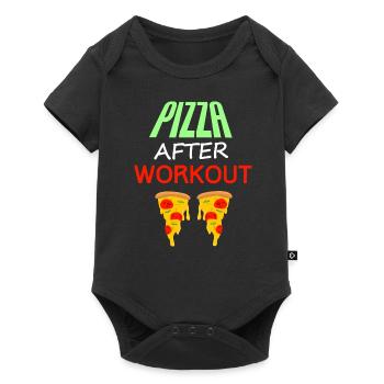 Pizza nach dem Training, Fitness + Essen Angebot - Baby Premium Kurzarmbody - Schwarz - Vorne