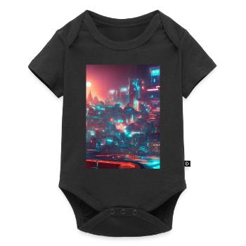 Cool Japanese Techno Cat In Japan Neon City - Baby Premium Kurzarmbody - Schwarz - Vorne