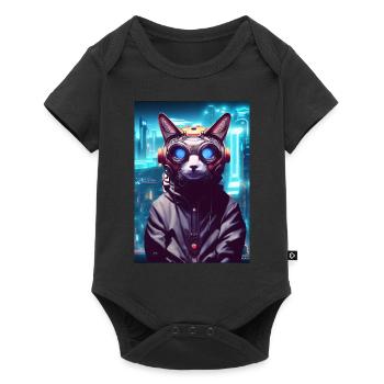 Techno Cat In Japan Neon City - Baby Premium Kurzarmbody - Schwarz - Vorne