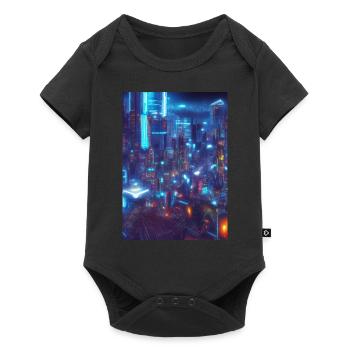 Cool Japanese Techno Cat In Japan Neon City - Baby Premium Kurzarmbody - Schwarz - Vorne