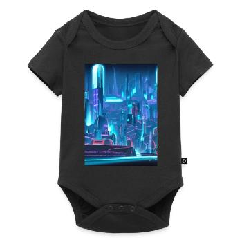 Cool Japanese Techno Cat In Japan Neon City - Baby Premium Kurzarmbody - Schwarz - Vorne