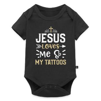 Jesus Loves Me & My Tattoos - Baby Premium short-sleeve bodysuit - black - Front