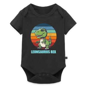 Leonsaurus Rex Geschenkidee für Leon - Baby Premium Kurzarmbody - Schwarz - Vorne