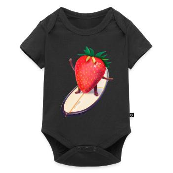 Erdbeere auf Surfboard - Baby Premium Kurzarmbody - Schwarz - Vorne