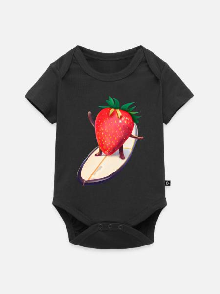 Erdbeere auf Surfboard - Baby Premium Kurzarmbody - Schwarz
