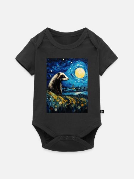 dachs, van gogh, sternennacht, tier - Baby Premium Kurzarmbody - Schwarz