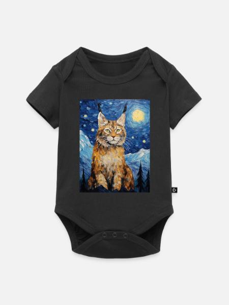 luchs, van gogh, sternennacht, tier - Baby Premium Kurzarmbody - Schwarz