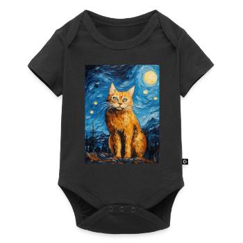 Lynx, Van Gogh, Nuit Étoilée, Animal, Gros Chat - Body à manches courtes Premium Bébé - noir - Devant