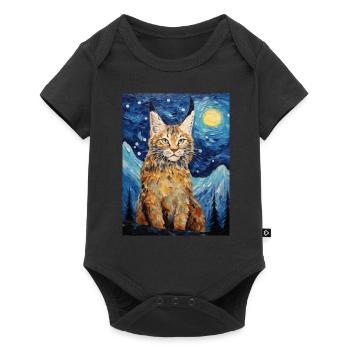 Lynx, Van Gogh, Nuit Étoilée, Animal, Gros Chat - Body à manches courtes Premium Bébé - noir - Devant