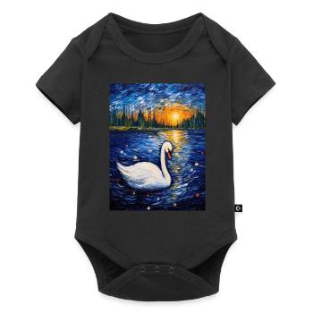 Cygne, Van Gogh, Nuit Étoilée, Animal, Oiseau - Body à manches courtes Premium Bébé - noir - Devant