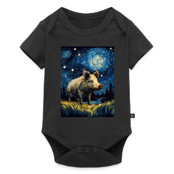 Sanglier, Van Gogh, Nuit Étoilée, Animal, Cochon - Body à manches courtes Premium Bébé - noir - Devant