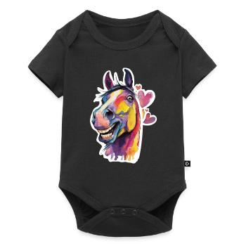 Cheval coloré en style aquarelle - Body à manches courtes Premium Bébé - noir - Devant